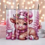 Pink Plaid Winter Cow - Holiday Tumbler